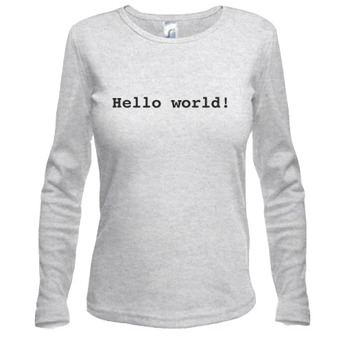 Женский лонгслив, серый меланж, Hello World!