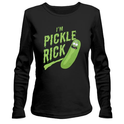 Женский лонгслив, Черный, с крупной зелёной надписью «I'm Pickle Rick»
