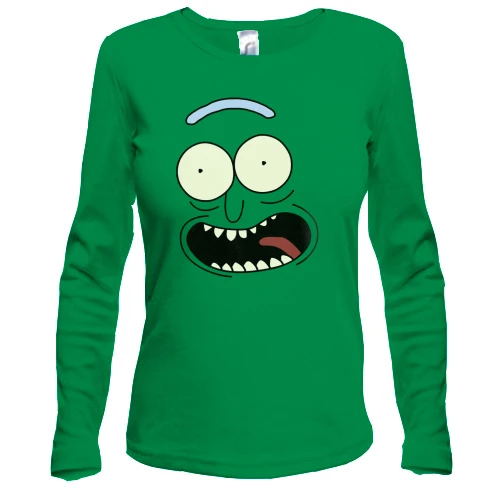 Женский лонгслив, Зеленый, pickle Rick (рожица)