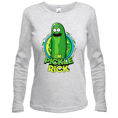 Женский лонгслив, Серый меланж, pickle Rick