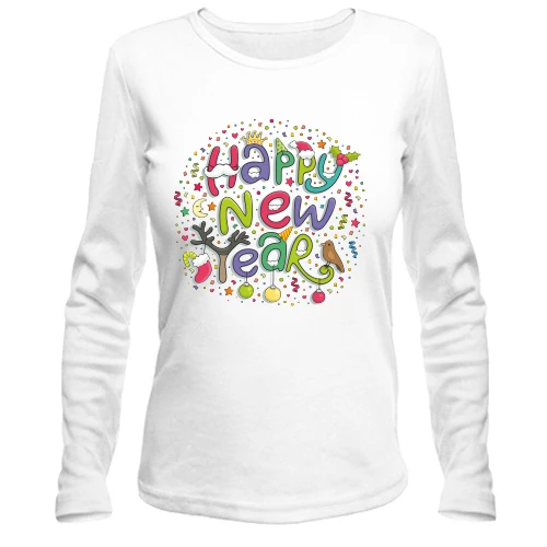 Женский лонгслив, Белый, Happy New Year (2)