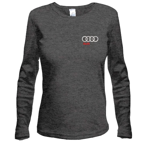 Женский лонгслив, Серый меланж, с вышитым логотипом Audi