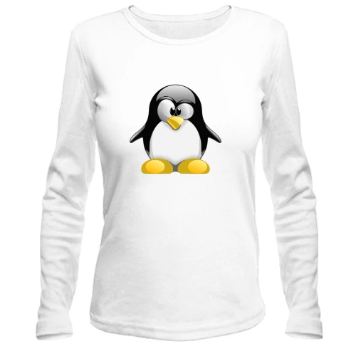 Женский лонгслив, белый, Пингвин Ubuntu