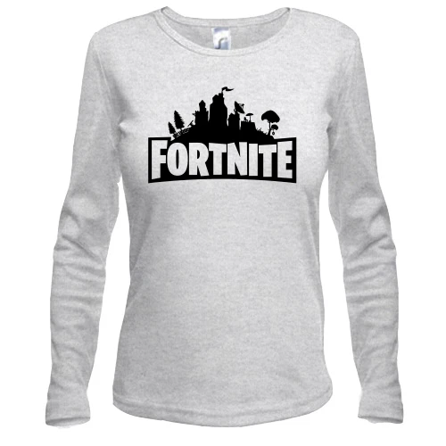 Женский лонгслив, Серый меланж, с надписью Fortnite