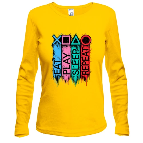 Женский лонгслив с надписями Eat Play Sleep Repeat в стиле PS