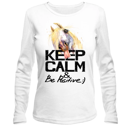 Женский лонгслив с лошадью Keep calm and be positive
