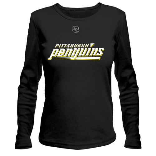 Женский лонгслив, Черный, Pittsburgh Penguins с крупной надписью и логотипом NHL