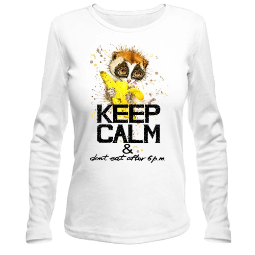 Жіночий лонгслів Keep calm and do not eat after 6 pm з мавпочкою