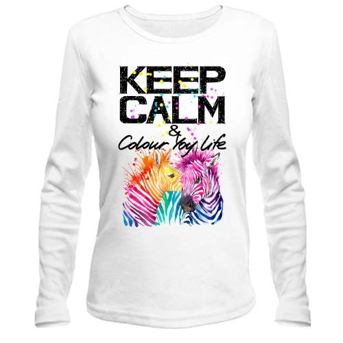 Жіночий лонгслів Keep calm and colour your life з кольоровими зебрами