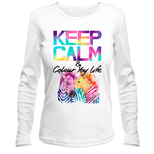 Женский лонгслив Keep calm and colour your life с цветными зебрами (2)
