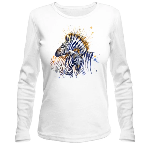 Женский лонгслив с акварельными зебрами