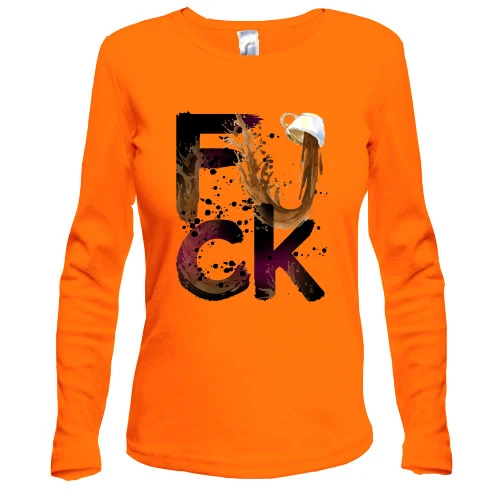 Женский лонгслив, оранжевый, с кофе "fuck"
