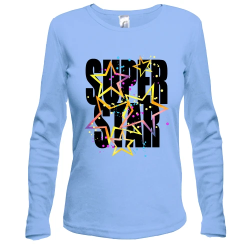 Женский лонгслив, синий, Super star (звёзды 2)