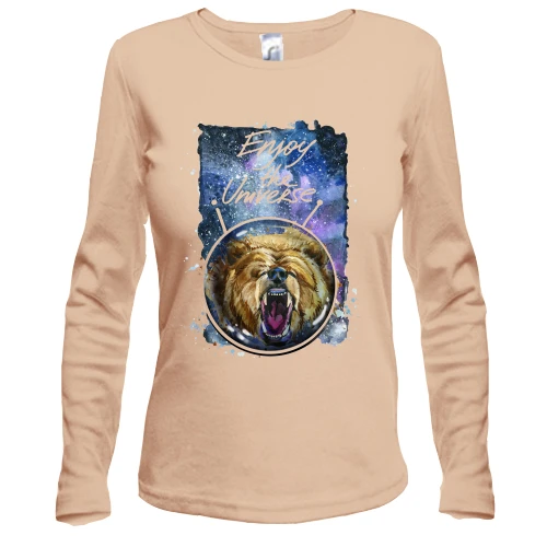 Жіночий лонгслів з ведмедем "Enjoy the universe"