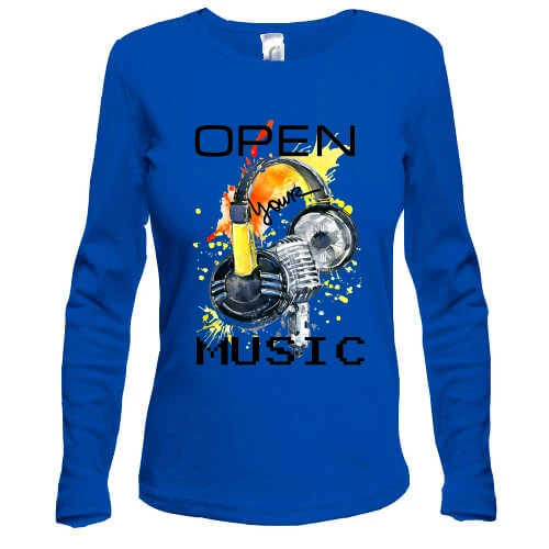 Жіночий лонгслів з акварельним принтом «Open your music»