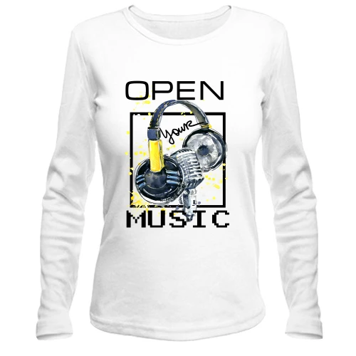 Жіночий лонгслів з жовтим принтом «Open your music»