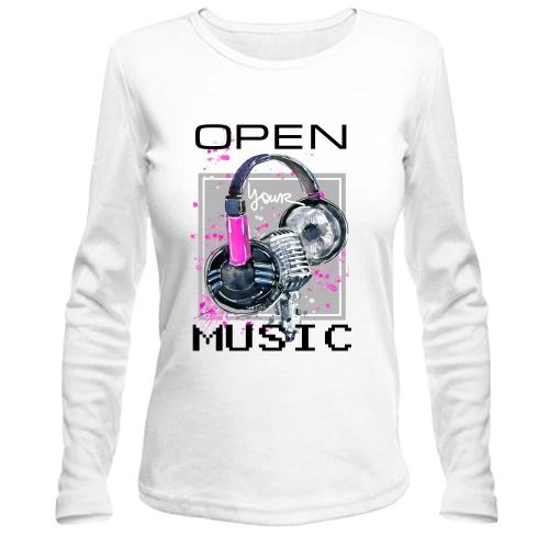 Жіночий лонгслів з рожевим принтом «Open your music»