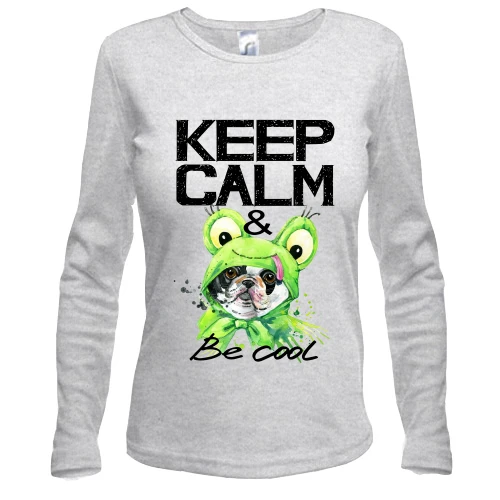 Жіночий лонгслів з Бостон-тер'єром Ceep calm & be cool