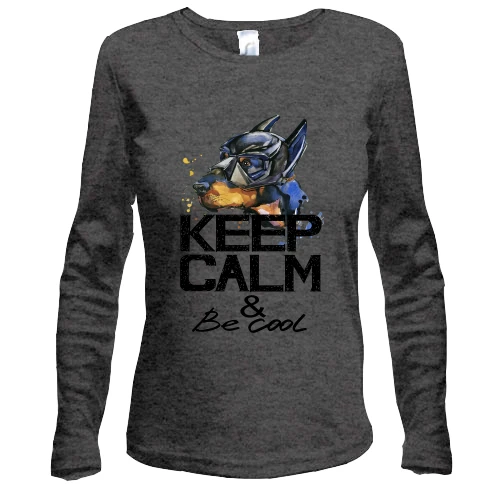 Жіночий лонгслів з доберманом "ceep calm & be cool"