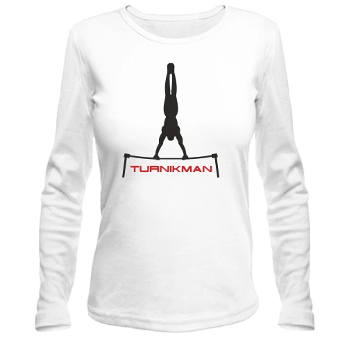 Женский лонгслив, белый, Turnikman с чёрным силуэтом атлета