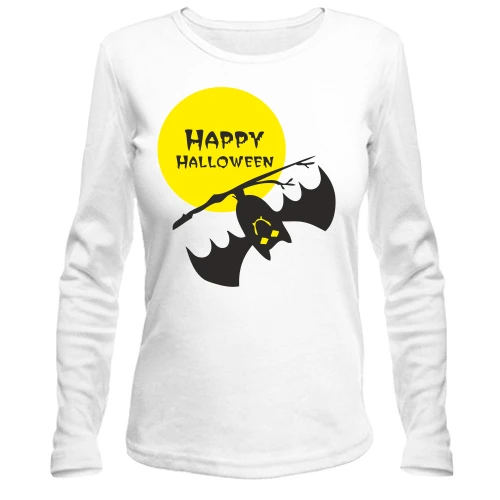 Женский лонгслив Happy Halloween с летучей мышью