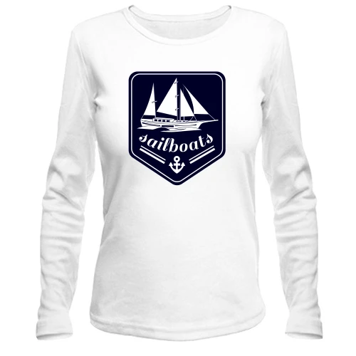 Женский лонгслив, белый, sailboats
