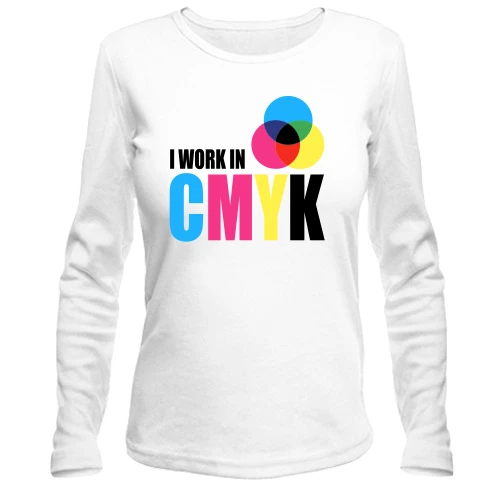 Жіночий лонгслів з написом "i work in CMYK"