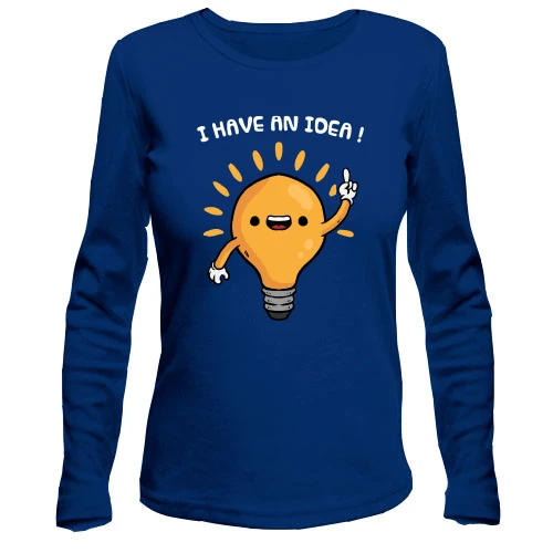 Женский лонгслив, синий, с лампочкой "i have an idea!"