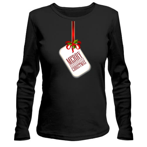 Жіночий лонгслів, чорний, з биркою "Merry Christmas!"