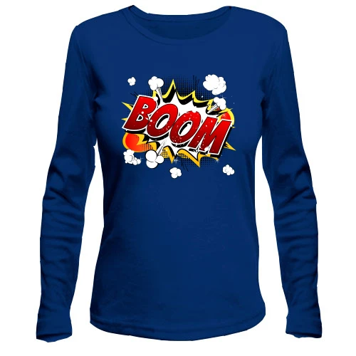 Женский лонгслив, синий, "BOOM"