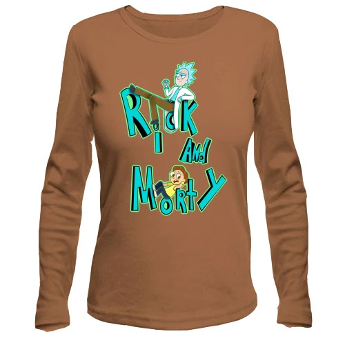 Жіночий лонгслів, Бежевий, Rick and Morty з персонажами в написі