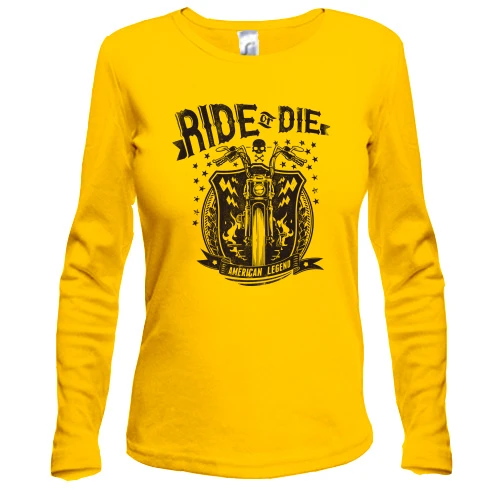 Жіночий лонгслів, Жовтий, з мотоциклом "ride or die"