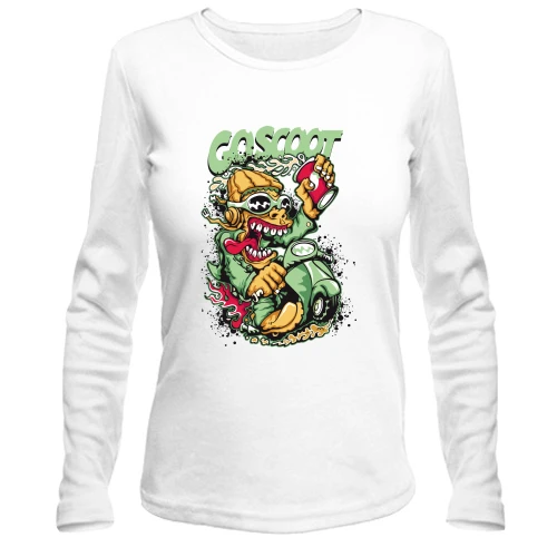 Женский лонгслив, белый, со скутеристом "go scoot"