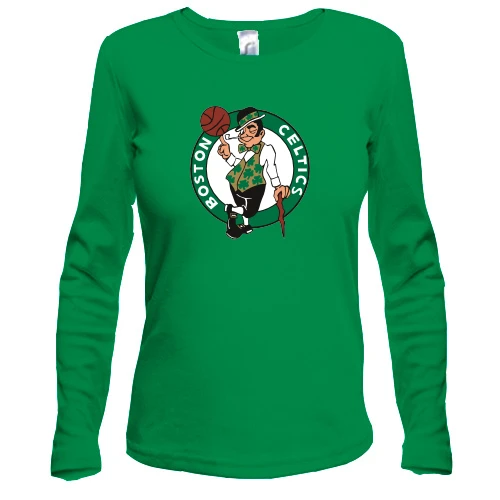 Женский лонгслив, Зеленый, с лепреконом Boston Celtics
