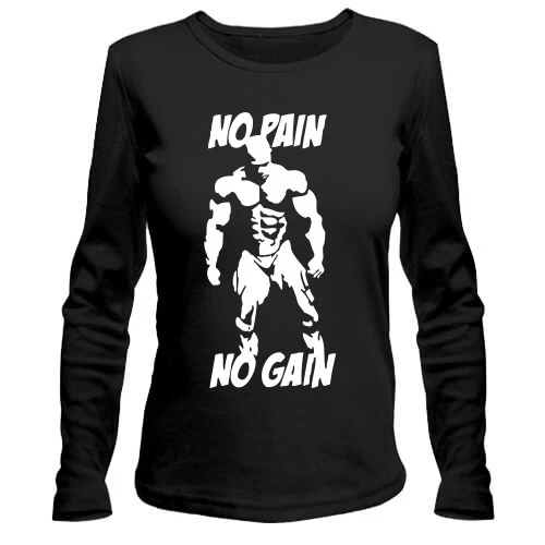 Женский лонгслив, Черный, No pain no gain