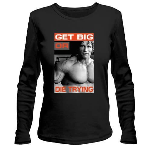 Женский лонгслив, Черный, c Арни "Get big or die trying"