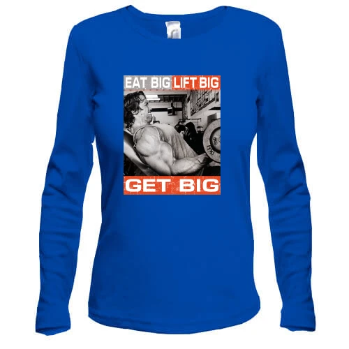 Женский лонгслив, Синий, с Шварценеггером "Get Big"