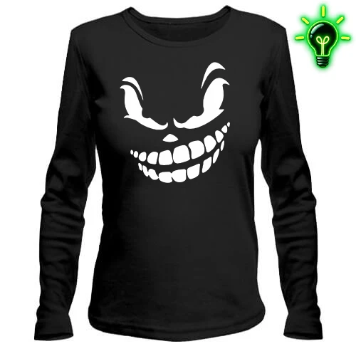 Женский лонгслив, черный, Angry smile (Helloween style)