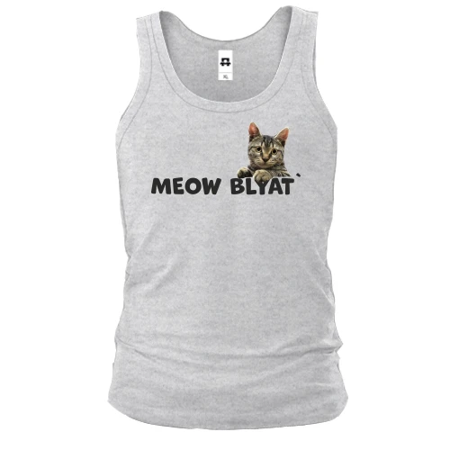 Чоловіча майка, сірий меланж, з написом "Meow blyat" і котом