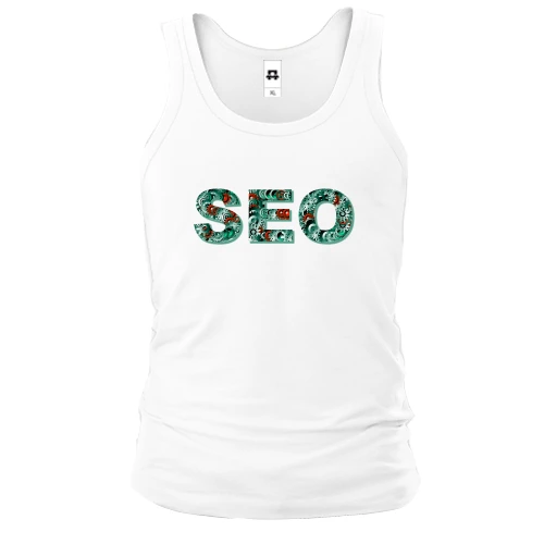 Мужская майка с надписью «SEO», заполненной изображениями шестерёнок