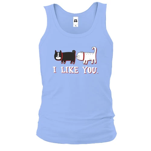 Чоловіча майка, синій, з котами і написом "i like you"