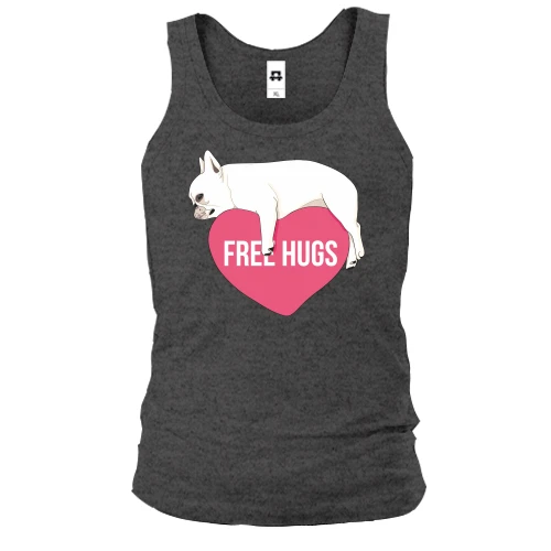 Чоловіча майка, сірий меланж, Free Hugs з мопсом