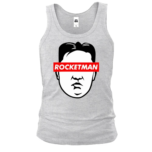 Мужская майка с карикатурным портретом Ким Чен Ына и надписью «ROCKETMAN»