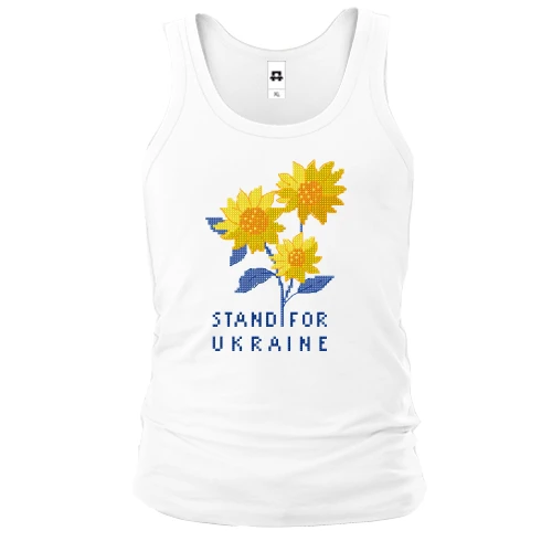Чоловіча майка, білий, Stand For Ukraine (піксельні квіти)