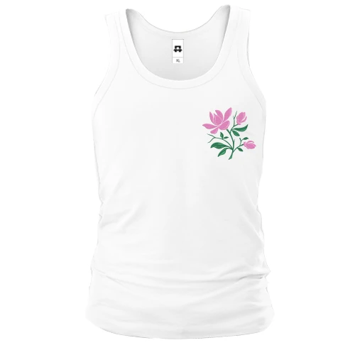 Мужская майка, белый, с вышитым цветком Мини