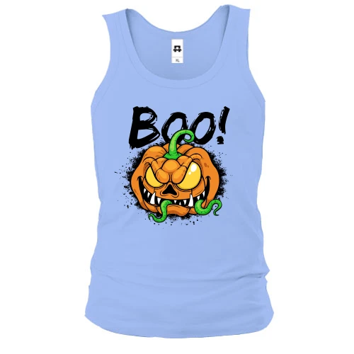 Мужская майка со злой тыквой и надписью BOO