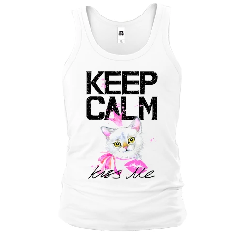 Чоловіча майка, білий, з кошеням Keep calm and kiss me
