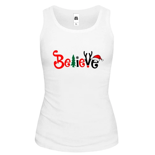 Женская майка с надписью "believe"