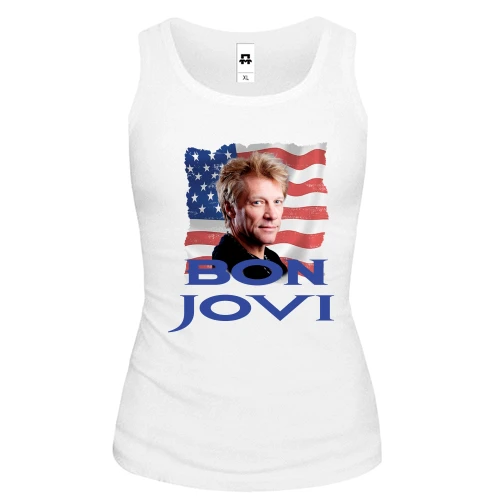 Женская майка, Белый, Bon Jovi с флагом
