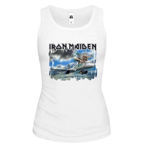 Женская майка, белый, Iron Maiden - Монстр на самолете